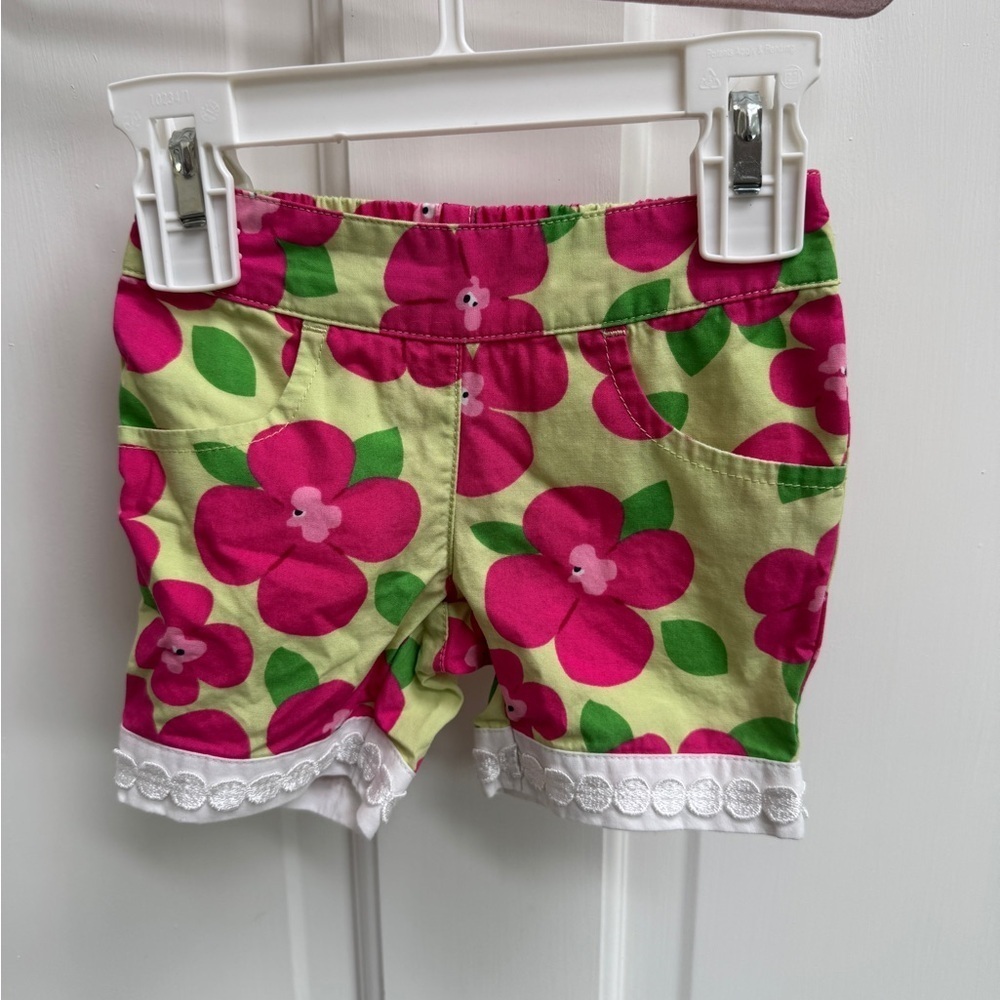 NWOT Gymboree 0-3M Girls Green & Pink Floral Lace Shorts